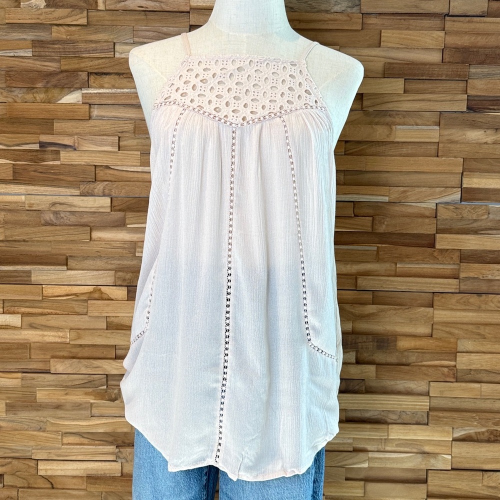 Doe & Rae | Eyelet Halter Gauze Tank Top | Sheer | Gauze Like | 3 Sizes